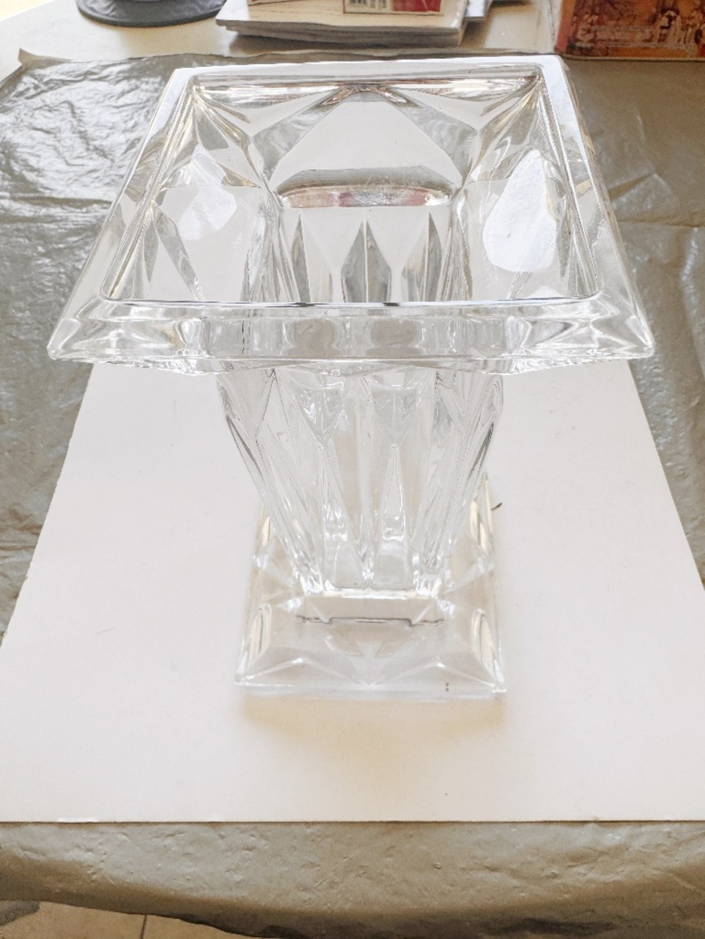 PartyLite Clear Cut Glass 7" Square Pillar Candleholder Pedestal Stand Germany